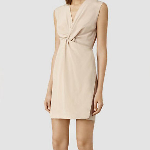 NWT All Saints Salma Dusty Pink Beige 100% silk dress - size US 4 / UK 8 - Picture 2 of 3